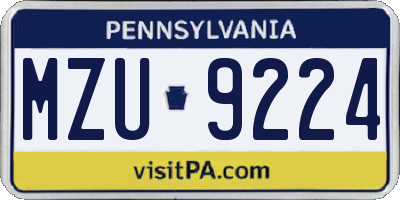 PA license plate MZU9224