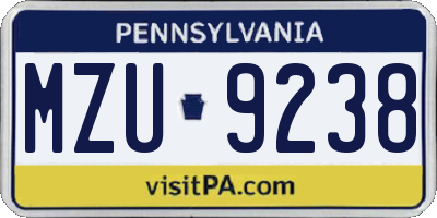 PA license plate MZU9238