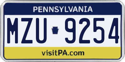 PA license plate MZU9254
