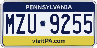 PA license plate MZU9255