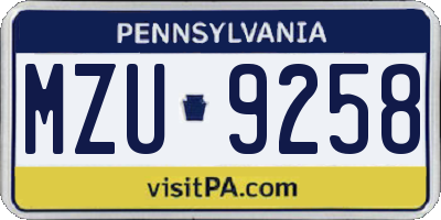 PA license plate MZU9258