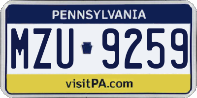 PA license plate MZU9259