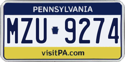PA license plate MZU9274