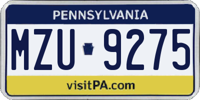 PA license plate MZU9275