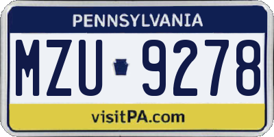PA license plate MZU9278