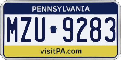 PA license plate MZU9283