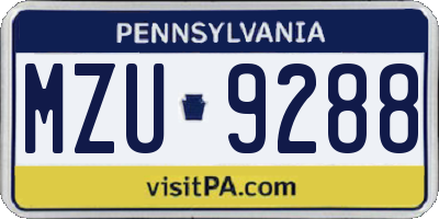 PA license plate MZU9288
