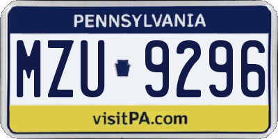 PA license plate MZU9296