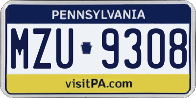 PA license plate MZU9308
