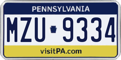 PA license plate MZU9334