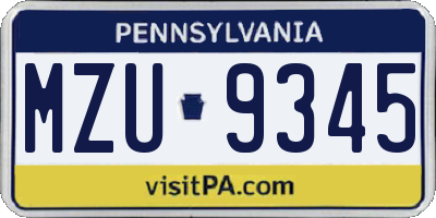 PA license plate MZU9345
