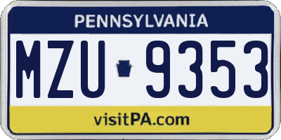 PA license plate MZU9353