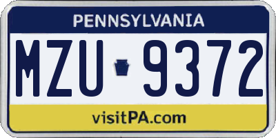 PA license plate MZU9372