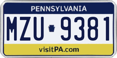 PA license plate MZU9381