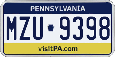 PA license plate MZU9398