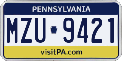 PA license plate MZU9421