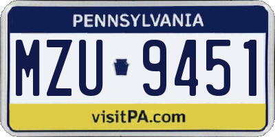 PA license plate MZU9451
