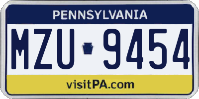 PA license plate MZU9454