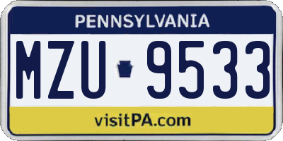 PA license plate MZU9533