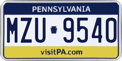 PA license plate MZU9540