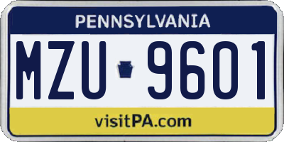 PA license plate MZU9601