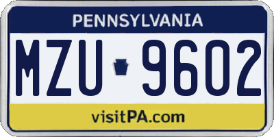 PA license plate MZU9602