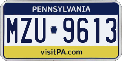 PA license plate MZU9613