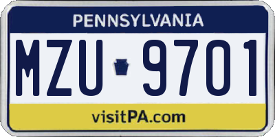 PA license plate MZU9701