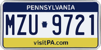 PA license plate MZU9721