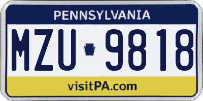 PA license plate MZU9818