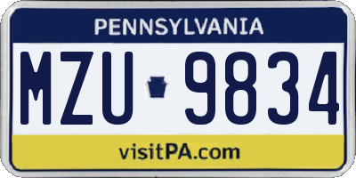 PA license plate MZU9834