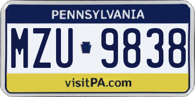 PA license plate MZU9838