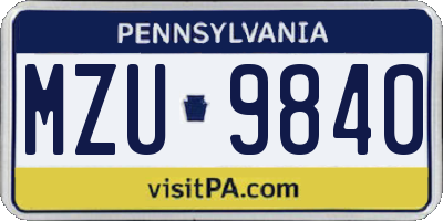 PA license plate MZU9840