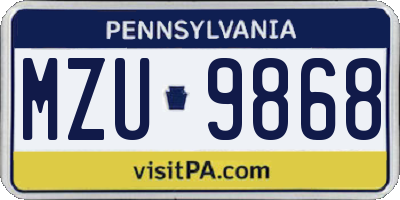 PA license plate MZU9868