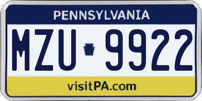 PA license plate MZU9922