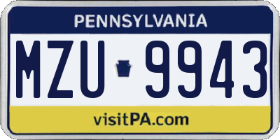 PA license plate MZU9943