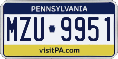 PA license plate MZU9951