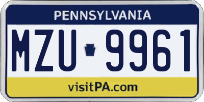 PA license plate MZU9961