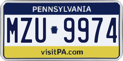 PA license plate MZU9974