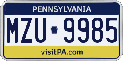 PA license plate MZU9985