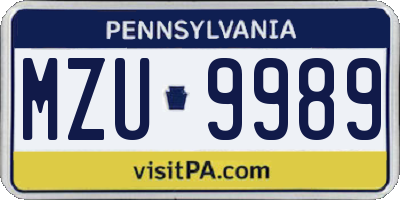 PA license plate MZU9989