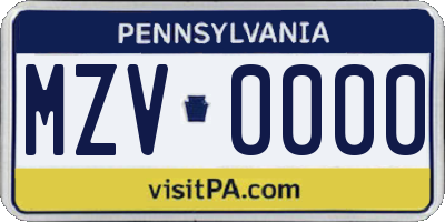PA license plate MZV0000