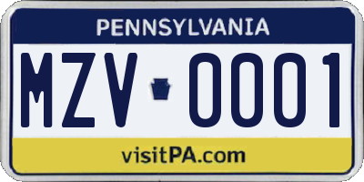 PA license plate MZV0001
