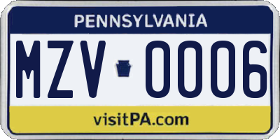 PA license plate MZV0006
