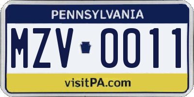 PA license plate MZV0011