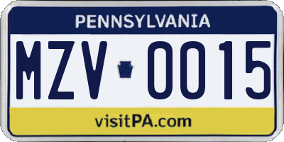 PA license plate MZV0015