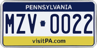 PA license plate MZV0022