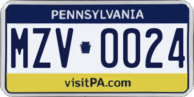 PA license plate MZV0024