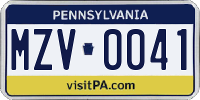 PA license plate MZV0041