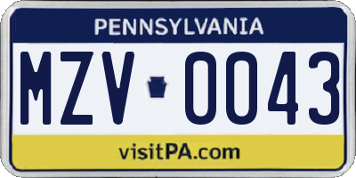 PA license plate MZV0043